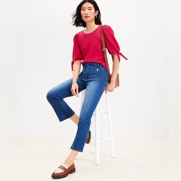 Loft Patch Pocket High Rise Kick Crop Jeans in Dark Wash Size 26 - Picture 1 of 8